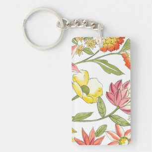 Floral Garden Design with White Background Key Ring