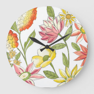 Floral Garden Design with White Background Large Clock