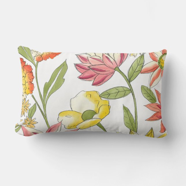 Floral Garden Design with White Background Lumbar Cushion (Front)