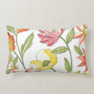 Floral Garden Design with White Background Lumbar Cushion