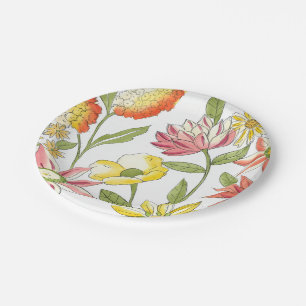 Floral Garden Design with White Background Paper Plate