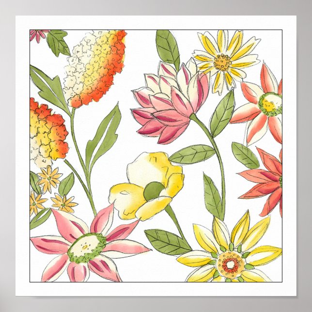 Floral Garden Design with White Background Poster (Front)