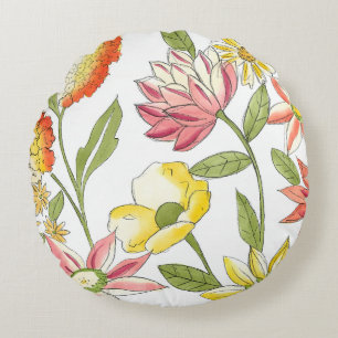 Floral Garden Design with White Background Round Cushion