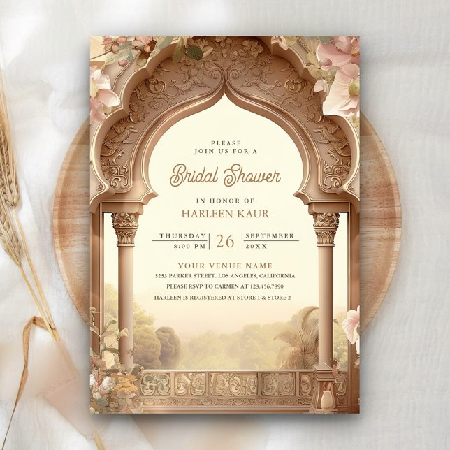 Floral Garden Elephant Indian Palace Bridal Shower Invitation (Creator Uploaded)
