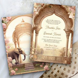 Floral Garden Elephants Indian Palace Wedding Invitation