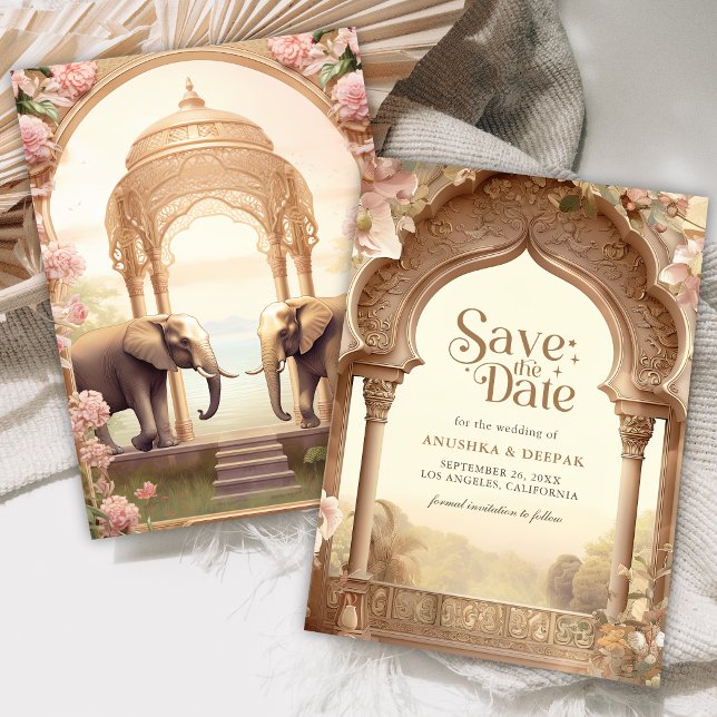 Floral Garden Elephants Indian Palace Wedding Save The Date (Creator Uploaded)