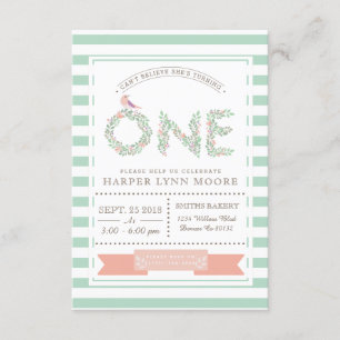 Floral Garden   First Birthday Party Invitation