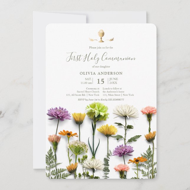 Floral Garden First Communion Invitation (Front)