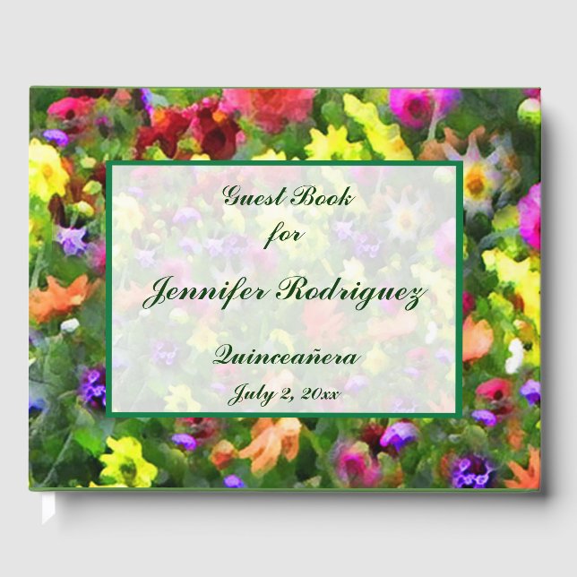 Floral Garden Flowers Quinceañera Guest Book (Front)