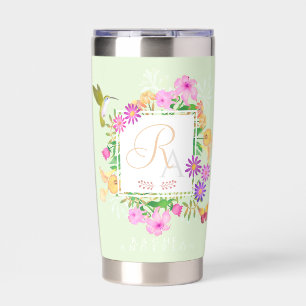Floral Garden Green Monogram  Insulated Tumbler