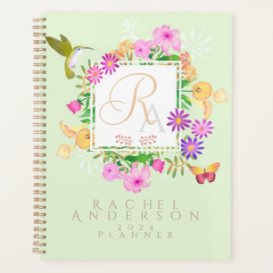 Floral Garden Green Monogram Planner