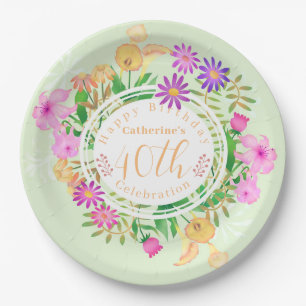 Floral Garden Green Paper Plate