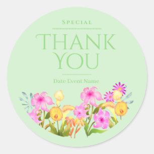 Floral Garden Green Thank You Classic Round Sticker