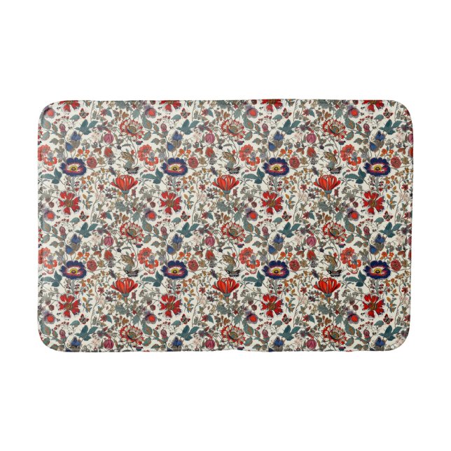 Floral Garden in Reds and Dark Blues Bath Mat (Front)