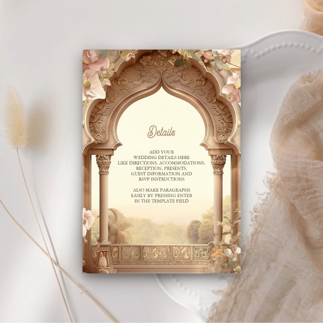 Floral Garden Indian Palace Arch Wedding Details Enclosure Card (Creator Uploaded)