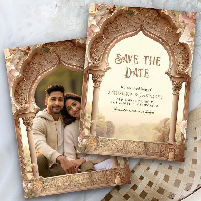 Floral Garden Indian Palace Arch Wedding Photo Save The Date (Creator Uploaded)