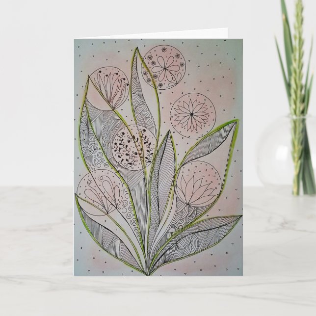  Floral Garden Mixed Media Folded Greeting Card (Front)