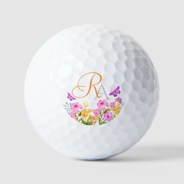 Floral Garden Monogram Golf Balls (Front)
