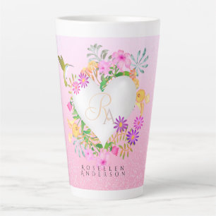 Floral Garden Monogram Heart Pink Latte Mug
