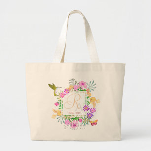 Floral Garden Monogram Large Tote Bag