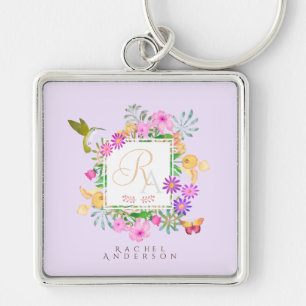 Floral Garden Monogram Pink Key Ring