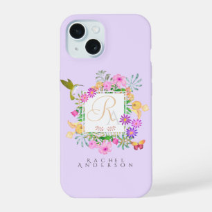 Floral garden Monogram Purple iPhone 15 Case