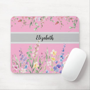 Floral Garden Monogram Script Light Pink Mouse Pad