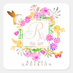 Floral Garden Monogram Square Sticker