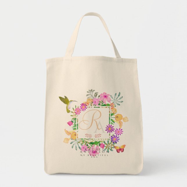 Floral Garden Monogram Tote Bag (Front)