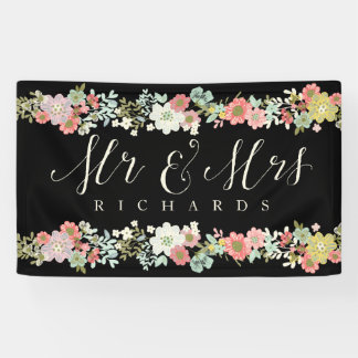 Floral Garden Mr & Mrs Wedding Script Banner