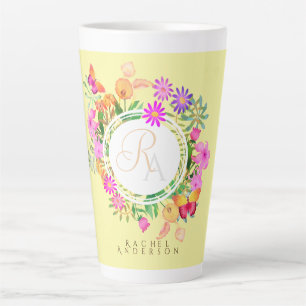 Floral Garden Oval Yellow Latte Mug