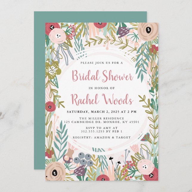 Floral Garden Party Bridal Shower Invitation (Front/Back)