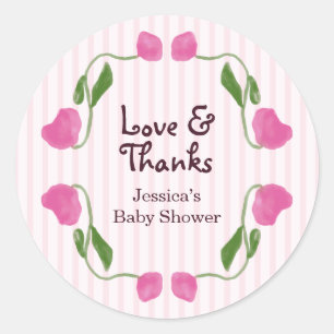 Floral Garden Pink Love and Thanks Baby Shower Classic Round Sticker