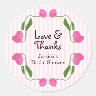 Floral Garden Pink Love and Thanks Bridal Shower Classic Round Sticker