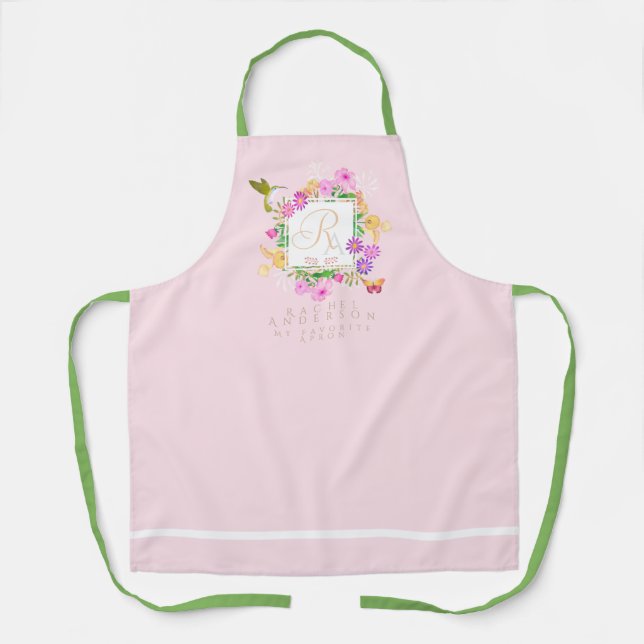 Floral Garden Pink Monogram Apron (Front)