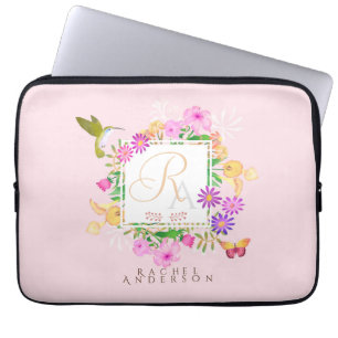 Floral Garden Pink Monogram Laptop Sleeve