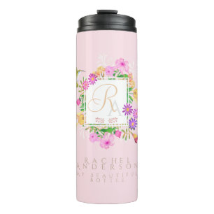 Floral Garden Pink Monogram  Thermal Tumbler