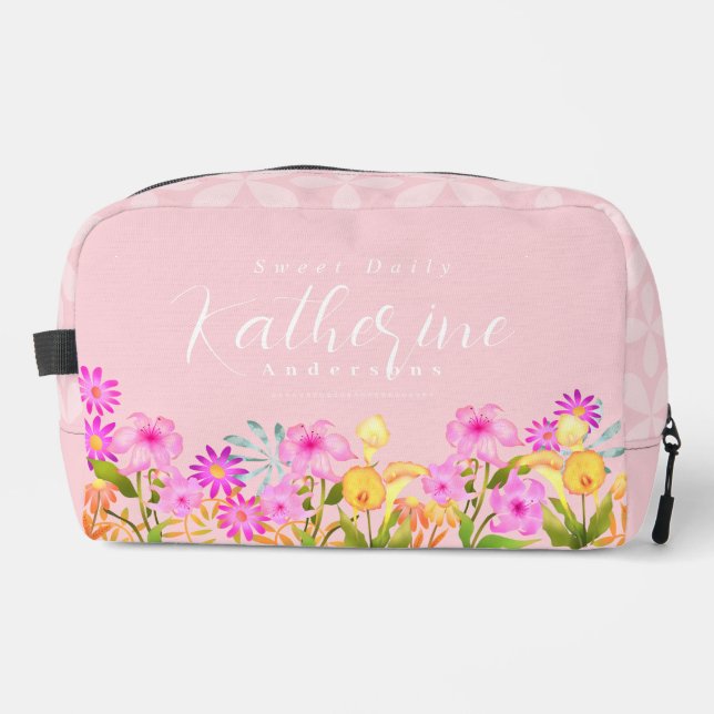Floral Garden Pink Personalised Dopp Kit (Front)
