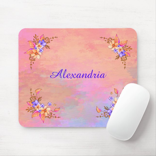 Floral Garden Pink Watercolor Personalise Mouse Pad (With Mouse)