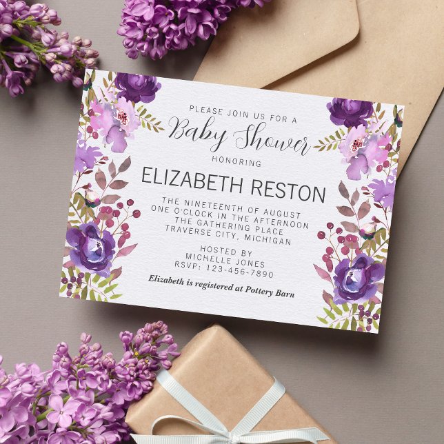 Floral Garden Purple Violet Lavender Baby Shower Invitation (Creator Uploaded)