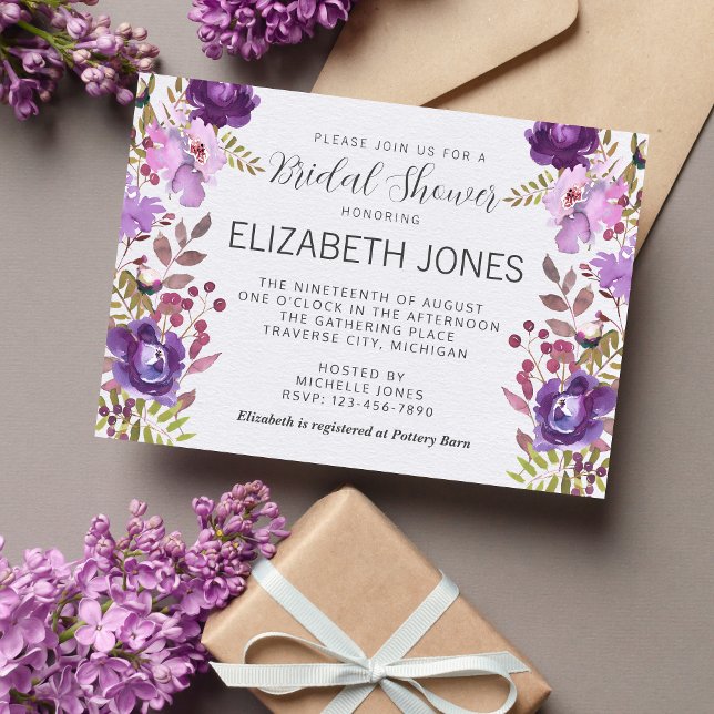 Floral Garden Purple Violet Lavender Bridal Shower Invitation (Creator Uploaded)
