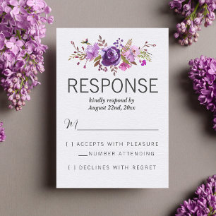 Floral Garden Purple Violet Lavender Wedding RSVP Card