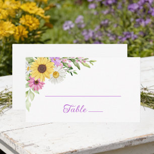 Floral Garden Sunflower Daisy Wedding Escort Place Card