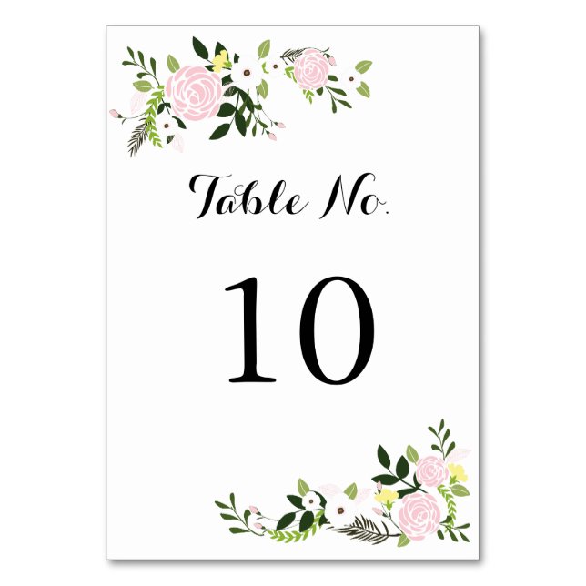 Floral Garden Table Number Card -white (Front)