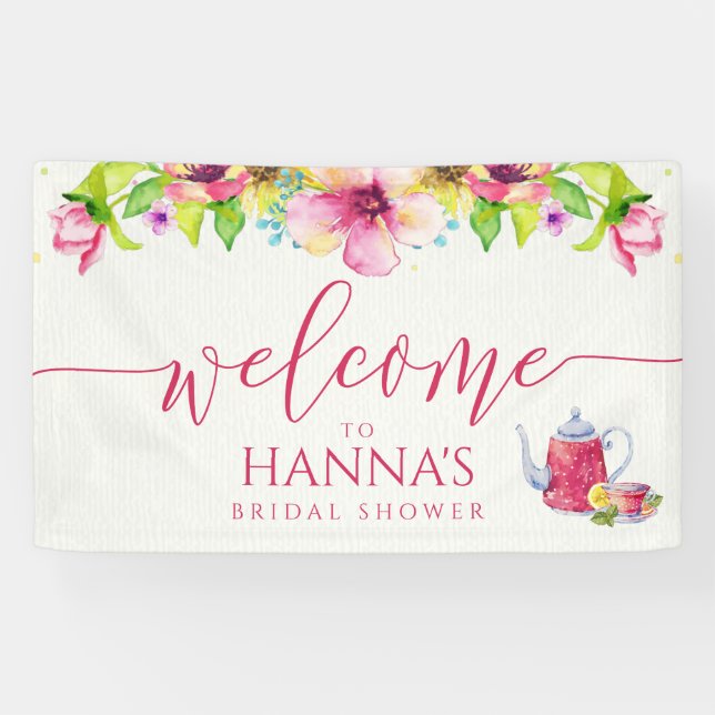 Floral Garden Tea Party Bridal Shower Banner (Horizontal)