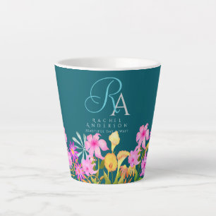 Floral Garden Teal Monogram Latte Mug