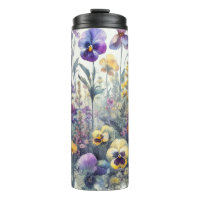 Floral Garden Travel Mug With Vibrant Pansies