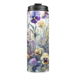 Floral Garden Travel Mug With Vibrant Pansies 