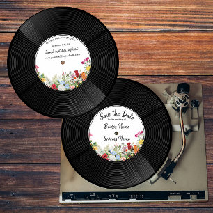 Floral Garden Vinyl Music Record Vintage Wedding  Invitation