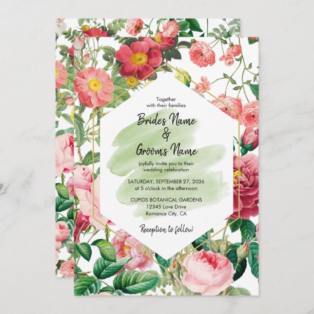 Floral Garden, Watercolor & Geometric Wedding Invitation (Front/Back)